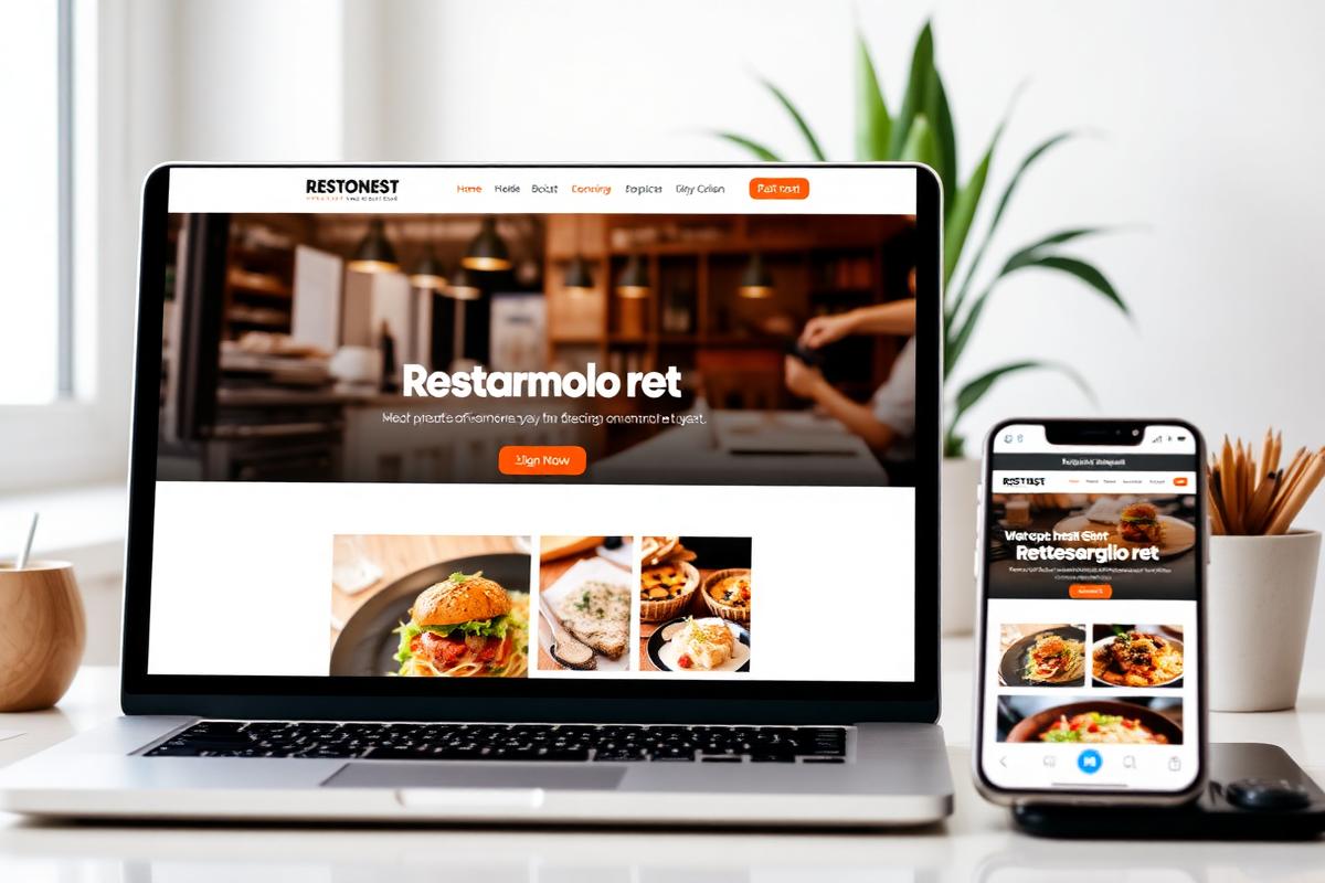 Strona internetowa lokalnej restauracji na laptopie i telefonie